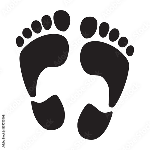 footprint icon vector silhouette Black, classic barefoot footprints left and right. with white background