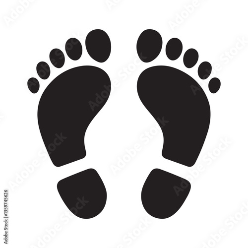 footprint icon vector silhouette Black, classic barefoot footprints left and right. with white background