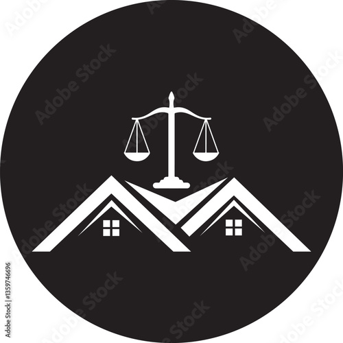 House and property law firm logo concept with balanced scales
