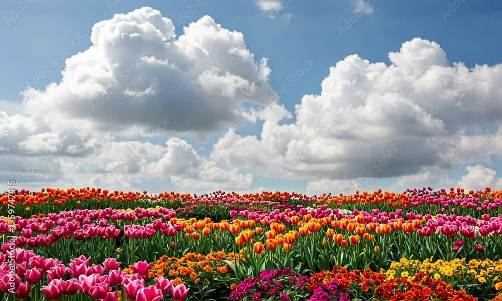 field of tulips and blue sky field of tulips and blue sky