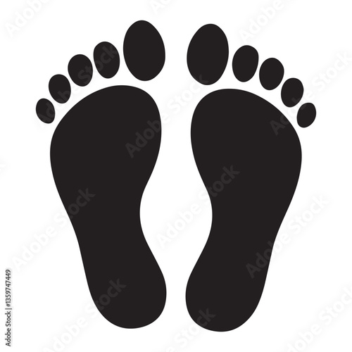 footprint icon vector silhouette Black, classic barefoot footprints left and right. with white background