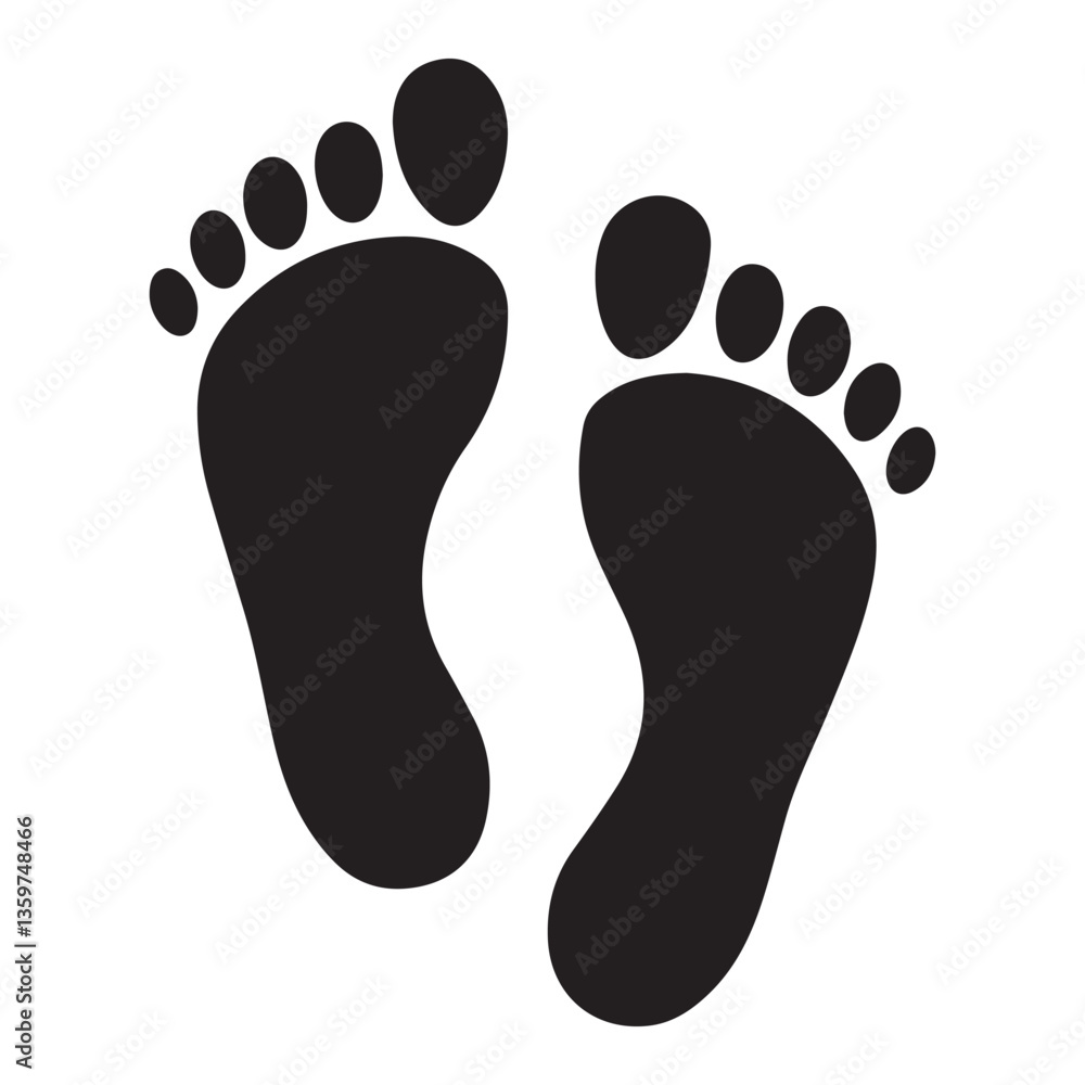 footprint icon vector silhouette Black, classic barefoot footprints left and right. with white background footprint icon vector silhouette Black, classic barefoot footprints left and right. with white background
