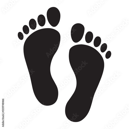 footprint icon vector silhouette Black, classic barefoot footprints left and right. with white background