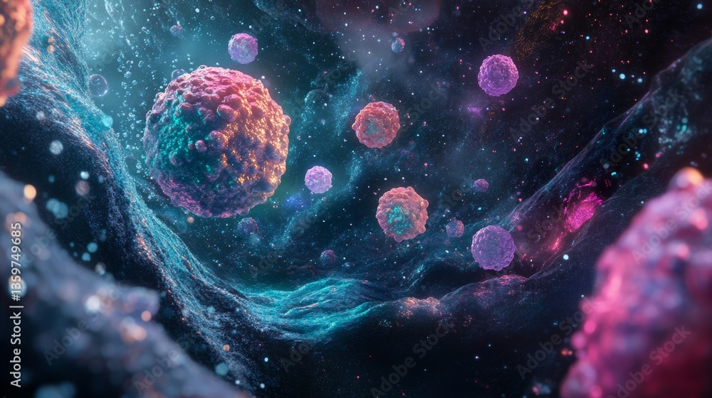 Malignant Cells Spreading: Cancer Cell Visualization Malignant Cells Spreading: Cancer Cell Visualization