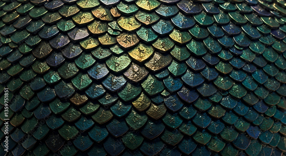 Obraz premium Close-up of a Detailed Dragon Scale Pattern with Runes