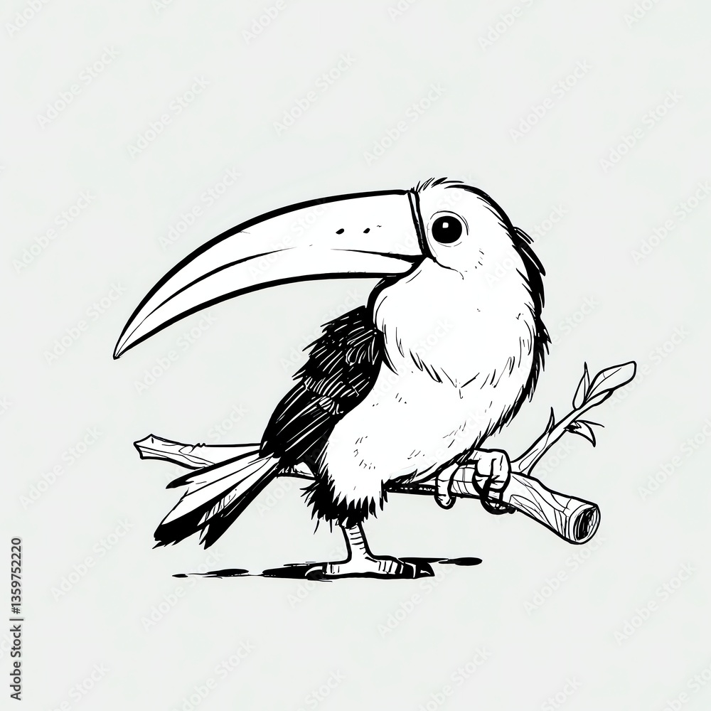 Fototapeta premium A Charming Toucan Illustration: A Monochrome Masterpiece