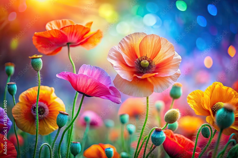 Obraz premium Blooming Poppies Abstract Pastel Background AI Photo
