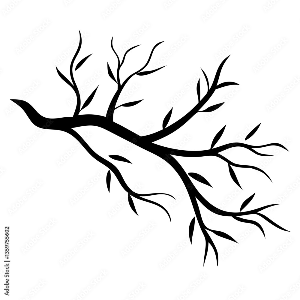 A tree branch vector silhouette A tree branch vector silhouette