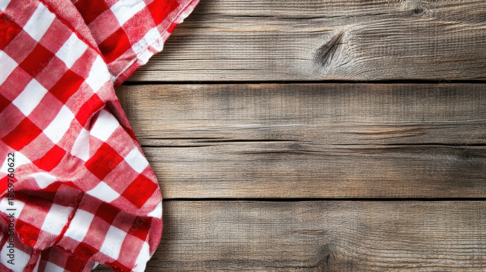Obraz premium Red and White Checkered Tablecloth on Wooden Background