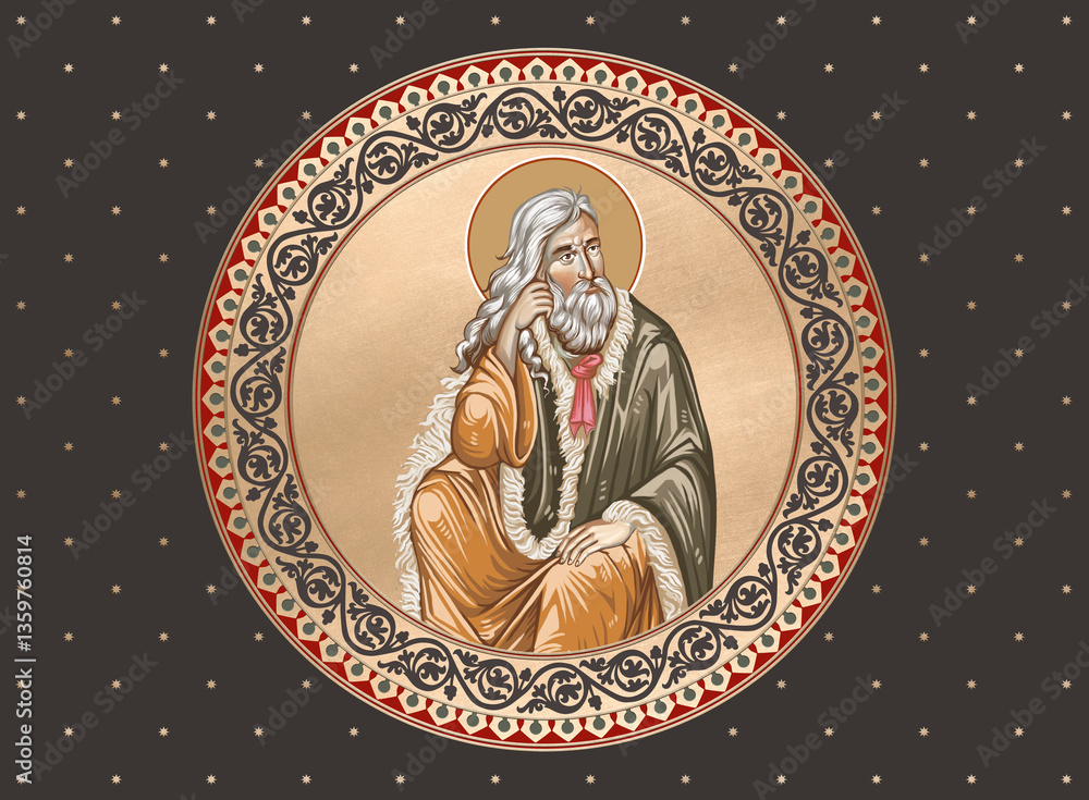 Fototapeta premium Prophet Holy Elijah. Decorative vintage dome illustration in Byzantine style