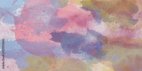 Abstract translucent multicolored watercolor background. Watercolor background. 3D illustration, 3D rendering. Colorful gradient ink colors wet effect hand drawn canvas background .>