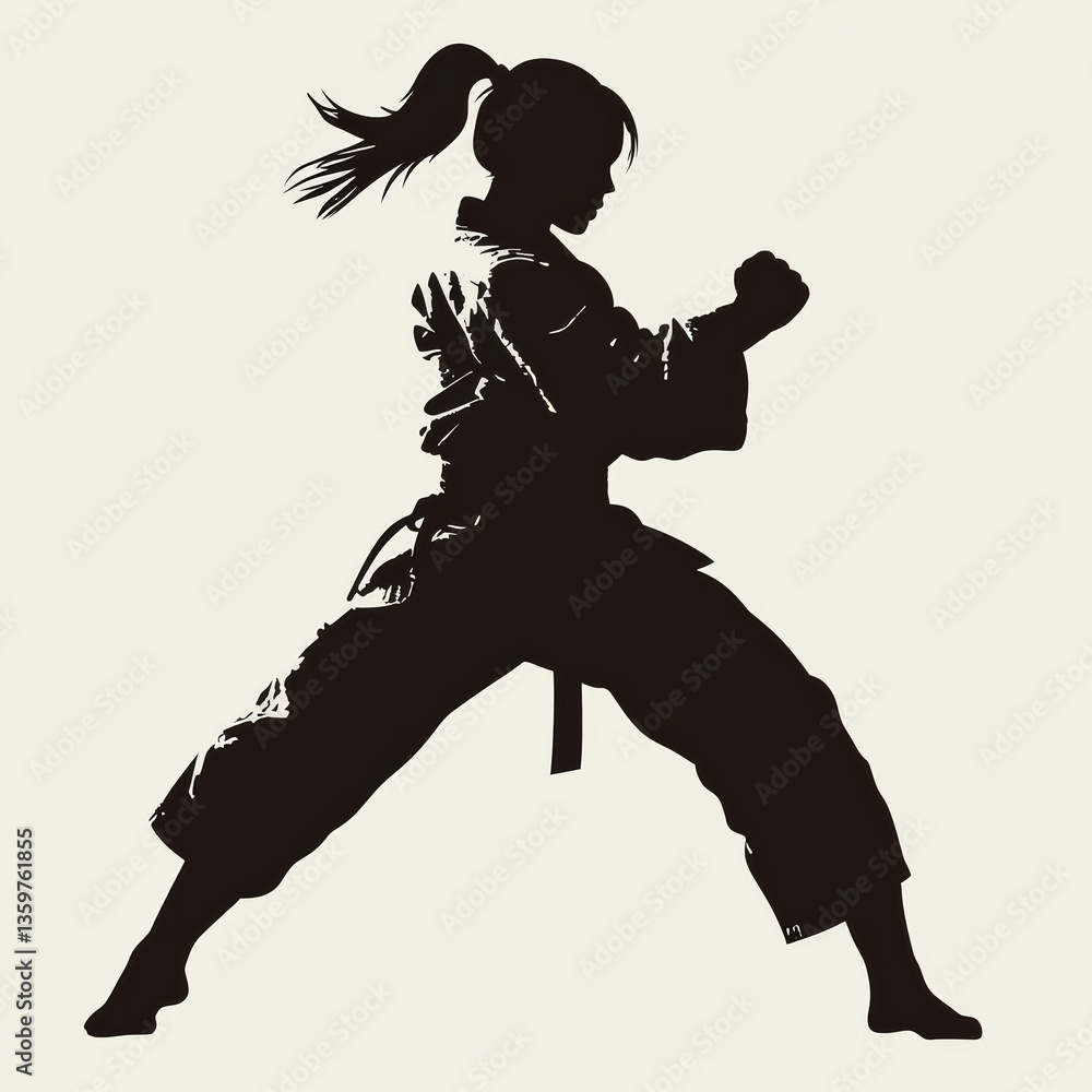 Fototapeta premium Silhouette of a Karate Girl in Action Pose