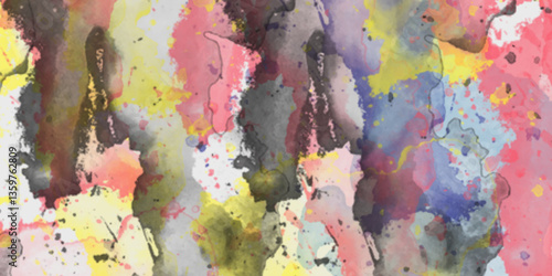 Abstract translucent multicolored watercolor background. Watercolor background. 3D illustration, 3D rendering. Colorful gradient ink colors wet effect hand drawn canvas background .>