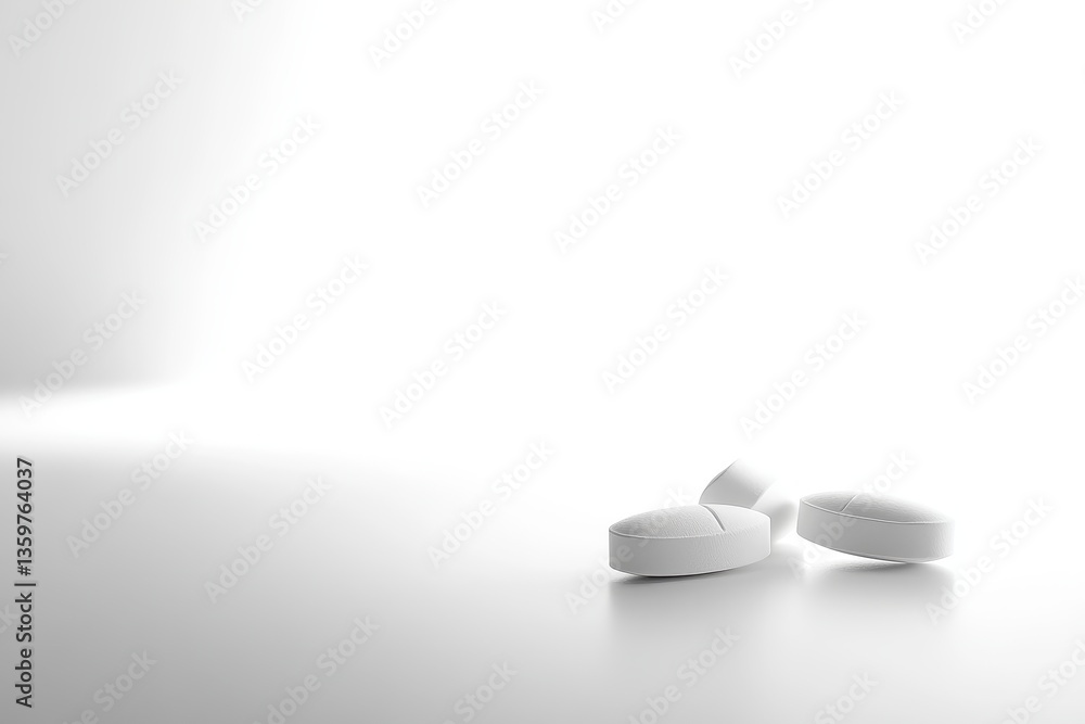 White Tablets on a Minimalist Background, Pharmacy and Healthcare Concept White Tablets on a Minimalist Background, Pharmacy and Healthcare Concept