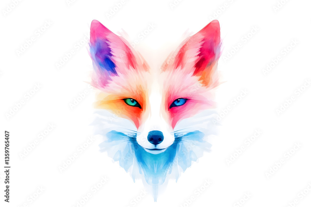 Fototapeta premium Abstract watercolor red fox face design isolated on white background