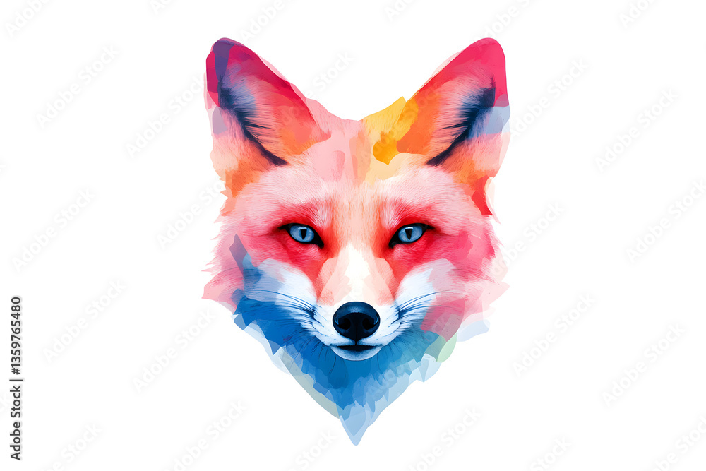 Fototapeta premium Abstract watercolor red fox face design isolated on white background