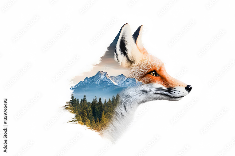 Fototapeta premium Abstract watercolor red fox face design isolated on white background