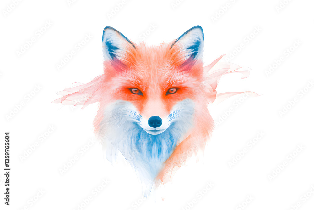 Fototapeta premium Abstract watercolor red fox face design isolated on white background