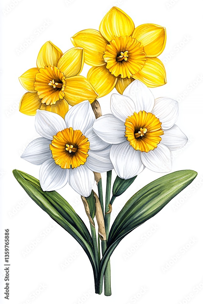 Obraz premium Vibrant Yellow and White Daffodil Bouquet Close up