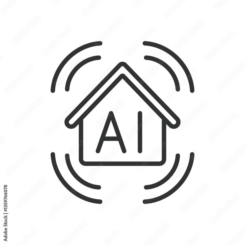 AI in home, icon in line design. AI in house, smart home, artificial intelligence, home automation on white background vector. AI in home, icon in line design, editable stroke icon AI in home, icon in line design. AI in house, smart home, artificial intelligence, home automation on white background vector. AI in home, icon in line design, editable stroke icon
