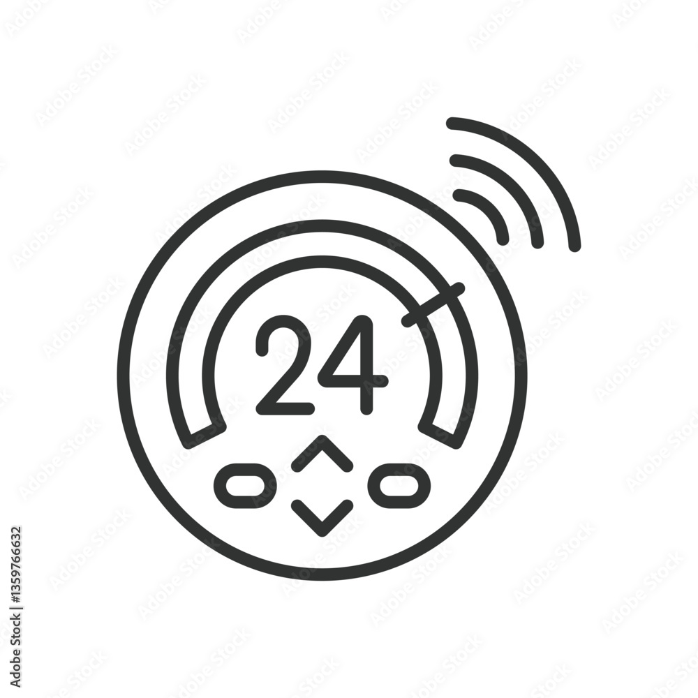 Smart thermostat, icon in line design. Temperature control, IoT thermostat, heating control on white background vector. Smart thermostat, icon in line design, editable stroke icon Smart thermostat, icon in line design. Temperature control, IoT thermostat, heating control on white background vector. Smart thermostat, icon in line design, editable stroke icon