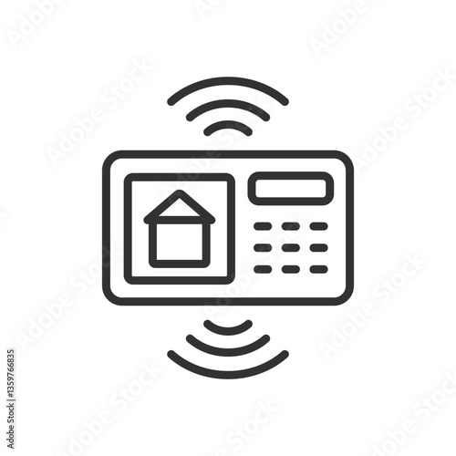 Home automatization hub, icon in line design. Smart home hub, home controller on white background vector. Home automatization hub, icon in line design, editable stroke icon