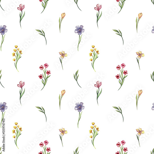 Wallpaper Mural Seamless watercolor floral pattern with delicate wildflowers. Elegant hand-painted botanical design for fabric, wallpaper, invitations, and scrapbooking. Soft natural aesthetics in pastel tones Torontodigital.ca
