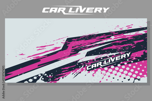 car livery graphic vector. abstract grunge background design for vehicle vinyl wrap and car branding in pink and black color