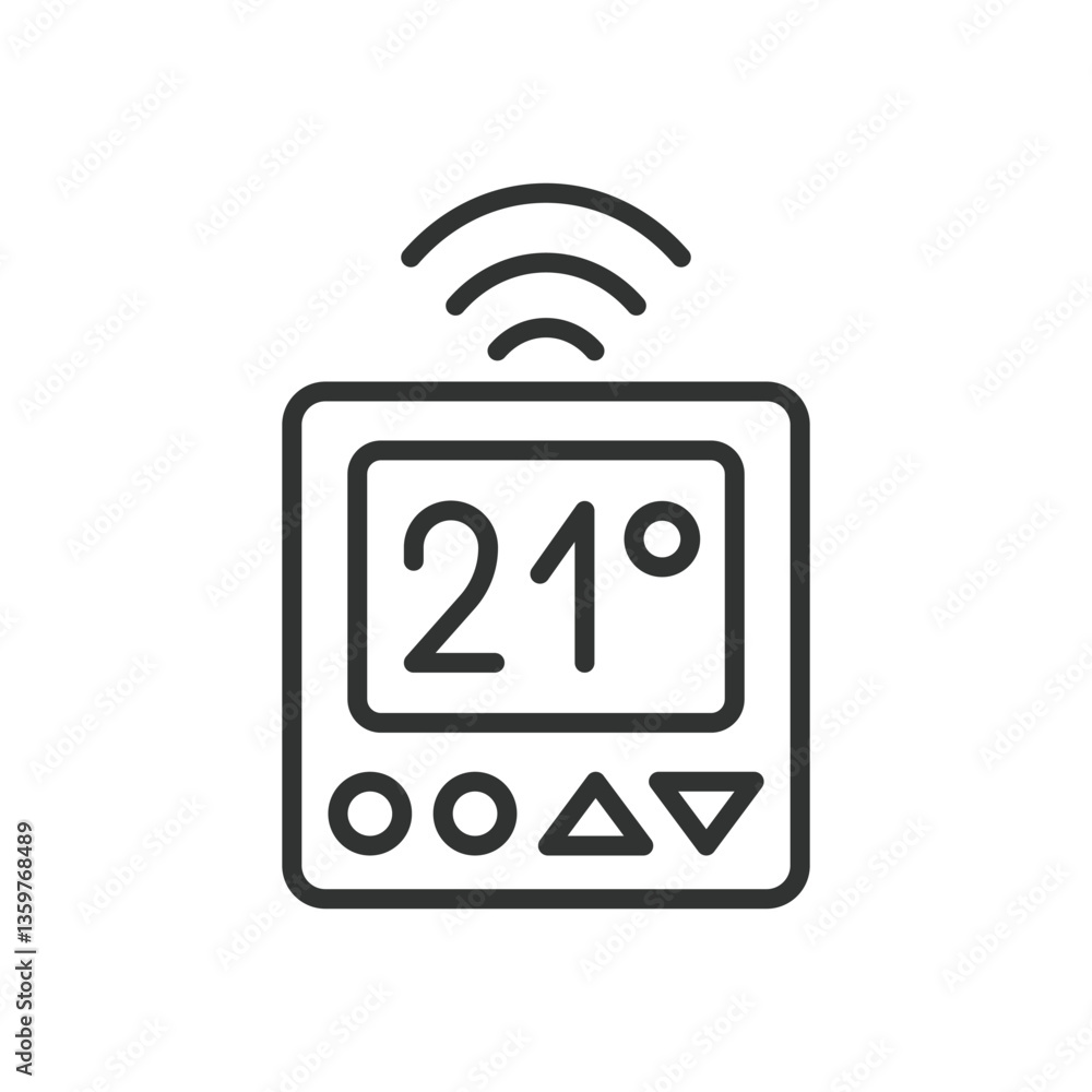 Smart thermostat, icon in line design. Smart thermostat, temperature control, climate control on white background vector. Smart thermostat, icon in line design, editable stroke icon Smart thermostat, icon in line design. Smart thermostat, temperature control, climate control on white background vector. Smart thermostat, icon in line design, editable stroke icon