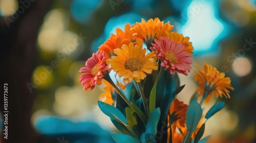 Vibrant Bouquet of Orange and Pink Flowers