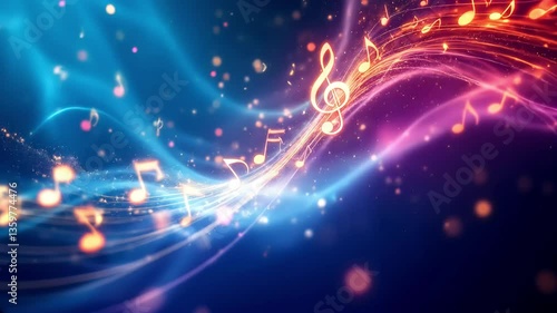 Vibrant Musical Notes Flowing in Colorful Abstract Waves