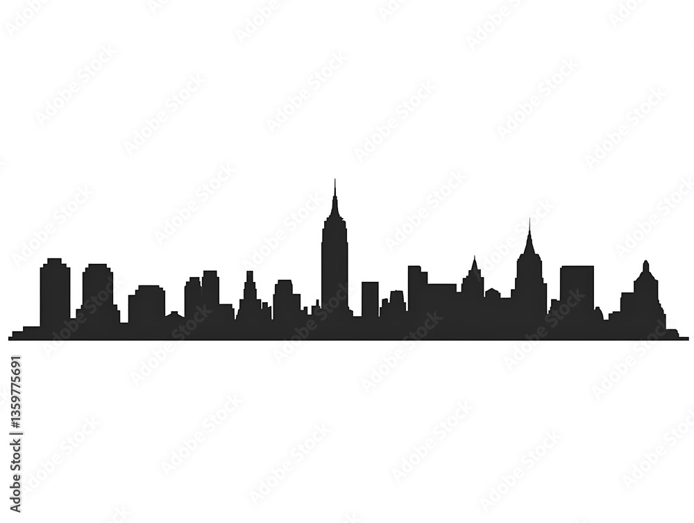 Fototapeta premium Monochromatic Skyline of a Famous Metropolis Silhouetted Against White