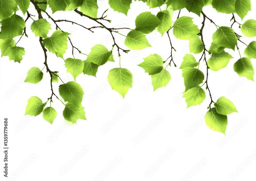 Fresh Spring Birch Leaves on Branches with Bright Green Color Fresh Spring Birch Leaves on Branches with Bright Green Color