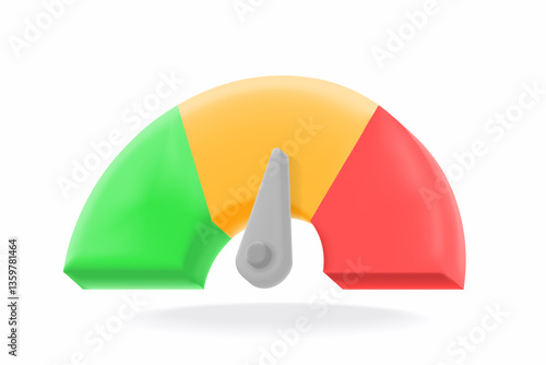 3d performance meter with green, yellow, and red zones. SEO, credit score tracking, risk assessment, and analytic. vector illustration
