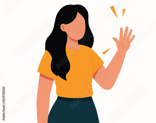 Young woman Character raise his hand to show the Flat vector illustration.