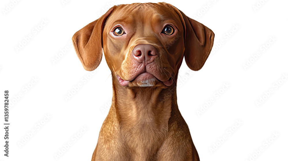 Loyal Gaze: A majestic Vizsla dog gazes directly at the viewer, its deep brown eyes radiating warmth and intelligence, set against a clean backdrop. Loyal Gaze: A majestic Vizsla dog gazes directly at the viewer, its deep brown eyes radiating warmth and intelligence, set against a clean backdrop.