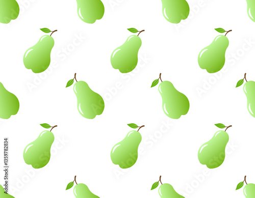Scattered pears in fresh green color with white background, seamless pattern doodle design, vector illustration.