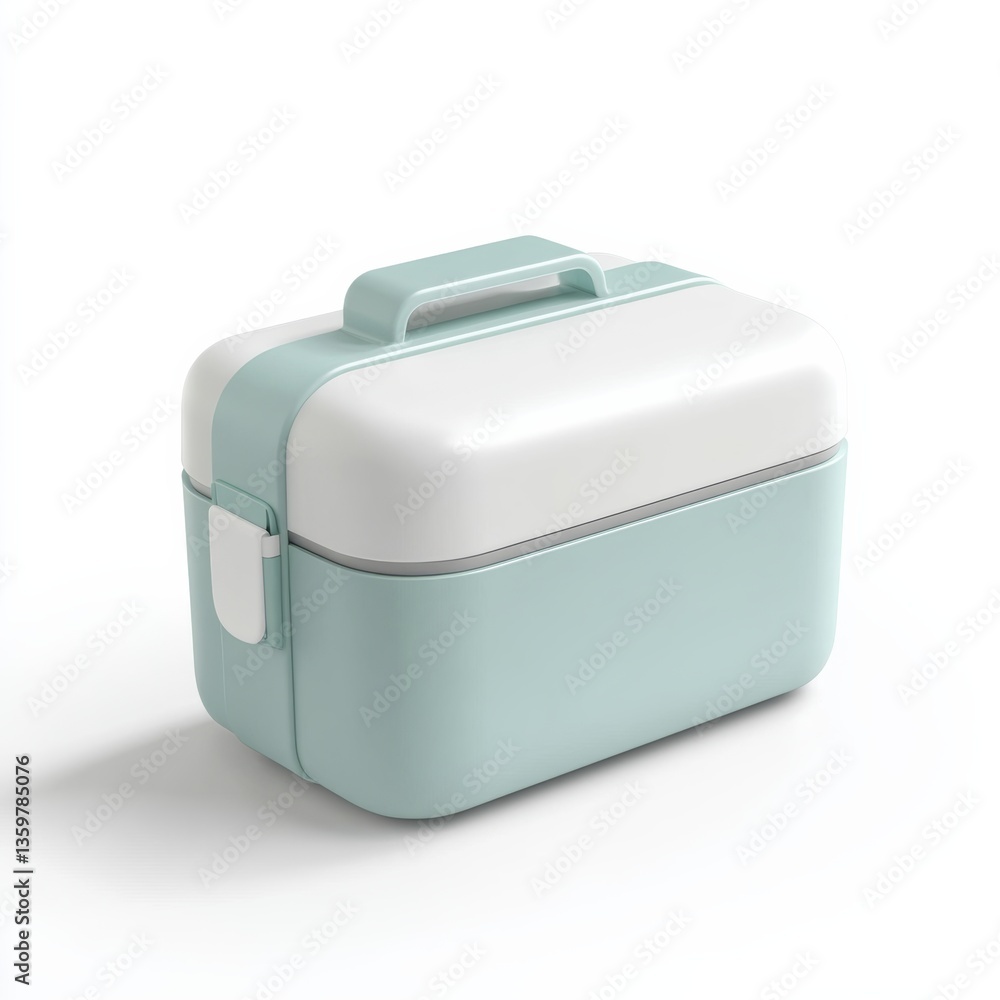 Sleek 3D Icon of Isolated Lunch Box with Modern Design and Handle Sleek 3D Icon of Isolated Lunch Box with Modern Design and Handle