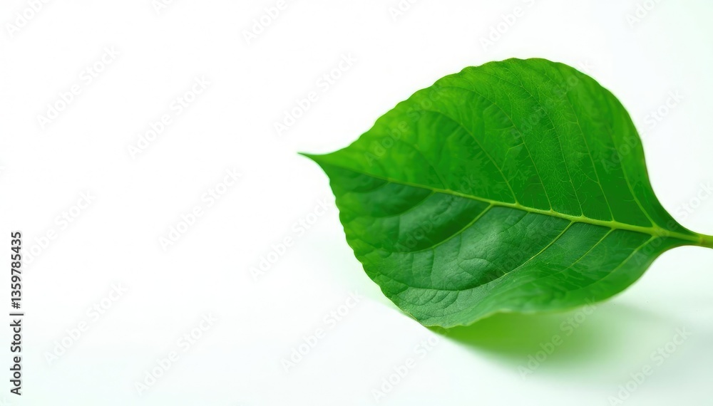 Fototapeta premium Single large leaf with veins on white background, botanical, foliage