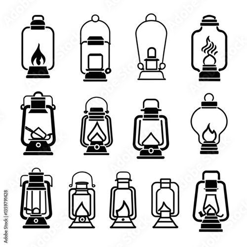 ランタンアイコンセット（ビンテージ照明デザイン）｜Lantern Icon Set (Vintage Lighting Design)
