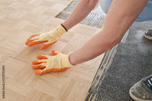 Obraz na płótnie Laying oak vintage pattern parquet w salonie