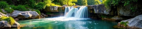 Water features surrounding Cascatella waterfall cascade into the river, sardinia, nature,