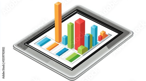 Wallpaper Mural A tablet screen displaying a business report with a bar chart illustrating financial trends and growth. Torontodigital.ca