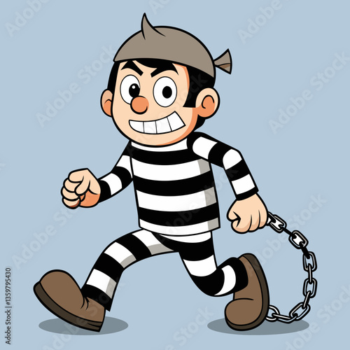 Cartoon Escape: A cartoon character, clad in a classic prison uniform, is running, evoking a sense of mischief and adventure as he breaks free from his chains.