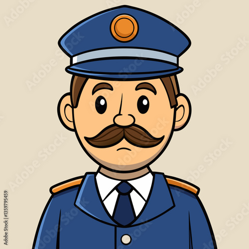 Policeman Cartoon Portrait: An illustration capturing a cartoon portrayal of a policeman in a uniform, epitomizing authority and service.