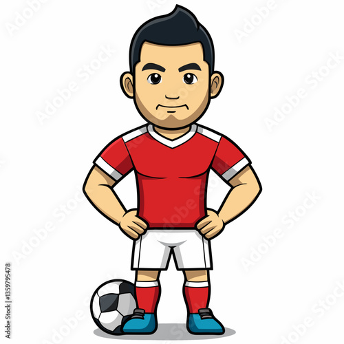 Football Player Ready for Match: A dynamic and vibrant illustration of a football player in an energetic pose, capturing the essence of sportsmanship and athletic excellence.