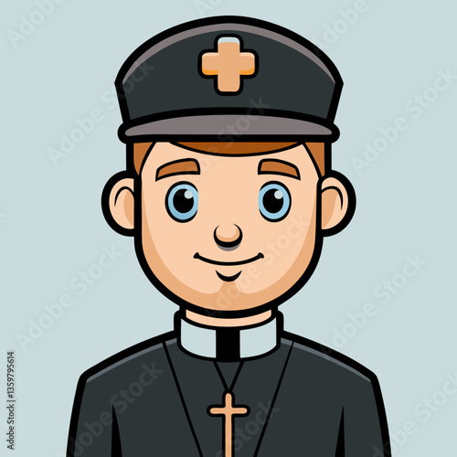 Smiling Priest's Portrait: A welcoming portrait of a clergyman adorned in traditional attire, a symbol of faith and guidance, radiating an aura of serenity and approachability.