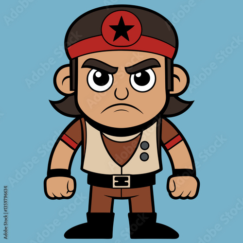 Animated Character with a Fierce Expression: A captivating cartoon illustration of a character, his visage radiating a stern expression, ready to embark on an epic journey.