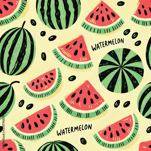 Watermelon Summer Background Print Design in Vector