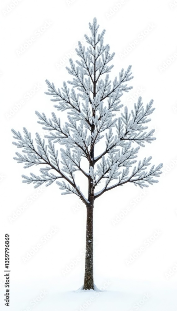 Fototapeta premium Single isolated tree branch on white background, nature, frozen